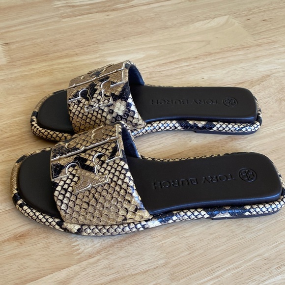 Tory Burch Double T Sport Slide snake embossed sandals size 6 1/2 NWOT - Picture 7 of 16